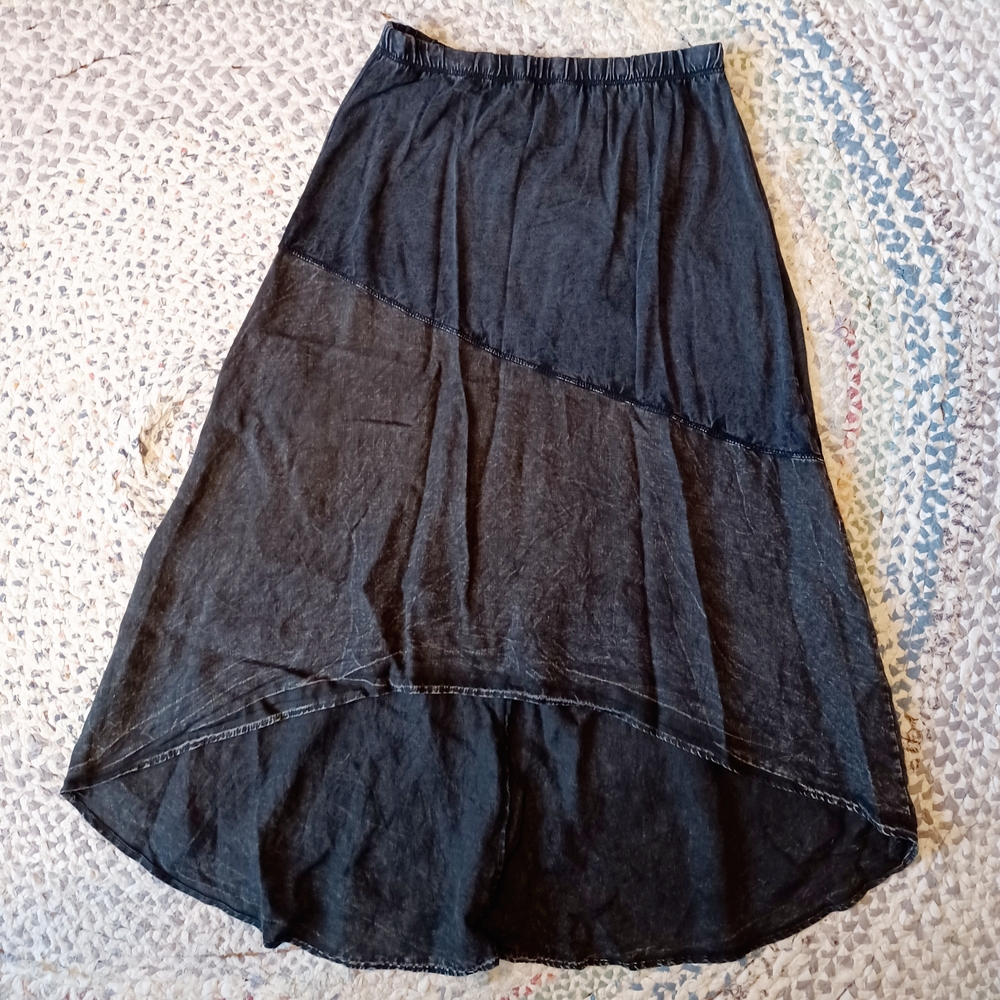 M. Rena Black/Off-Black Women's Grungy Hi-Low Bohemian Skirt Size L